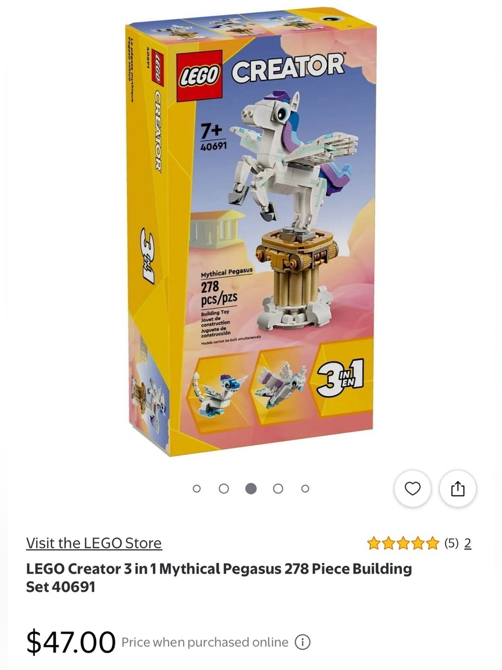 Lego Creator Mythical Pegasus Building Set - White, Purple, Gold